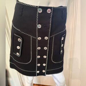 Per Se Black Button-Front A-Line Skirt